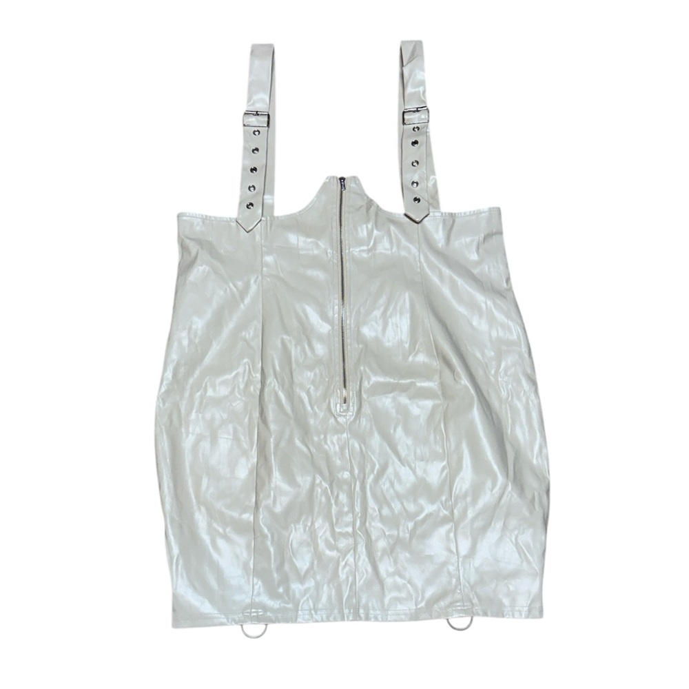 SHEIN 1XL Cream Bubble Mini Skirt Suspender Strap Zipper Faux Leather